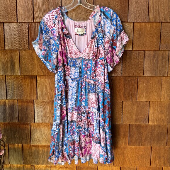 EUC Anthropologie Robin Tiered Patchwork A-Line Short Sleeve Dress in Medium - Picture 1 of 12